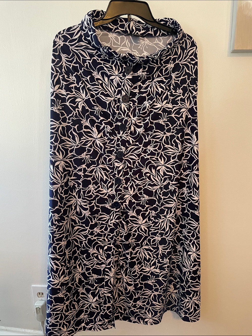 Robert Louis Navy and White Floral Button-Front Maxi Skirt